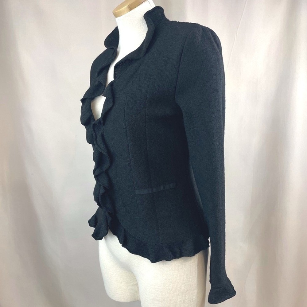 Vintage FABRIKANT Womens (MP) Knit Blazer Wool Ruffle 90s Mobwife Whimsigoth USA - Picture 4 of 8